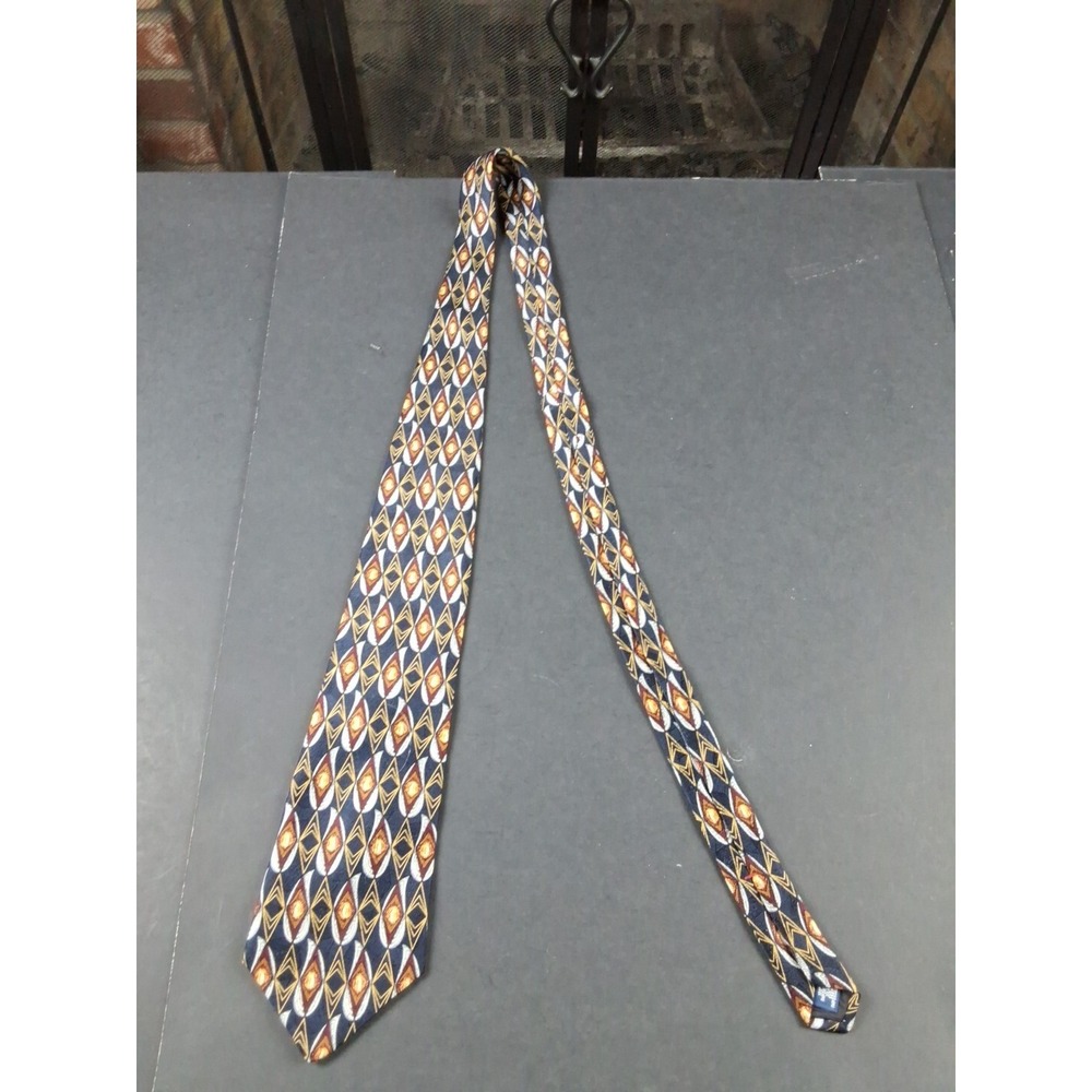 Henry Grethel Geometric Diamonds Navy Reds Yellow 100% Silk Neck Tie